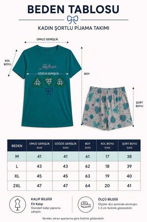 Kadın Şortlu Pijama Takımı Mavi %100 Pamuk