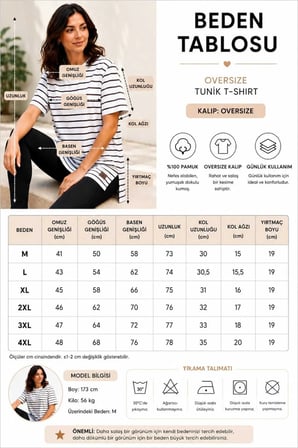 Kadın Beyaz Çizgili Oversize Kısa Kol Basic Tunik Tişört