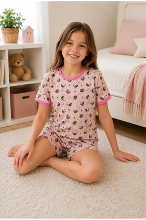 Kız Çocuk Pamuklu Şortlu Pijama Takımı 3-12 Yaş