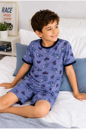 Erkek Çocuk Pamuklu Şortlu Pijama Takımı 3-12 Yaş