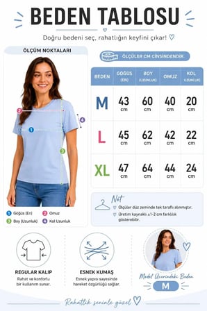 Kadın Basic Tİşört Bisiklet Yaka Kısa Kol Premium Pamuklu