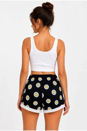 Kadın Papatya Desenli Pamuklu Pijama Şortu
