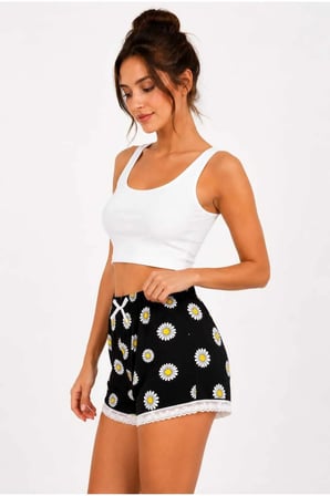 Kadın Papatya Desenli Pamuklu Pijama Şortu