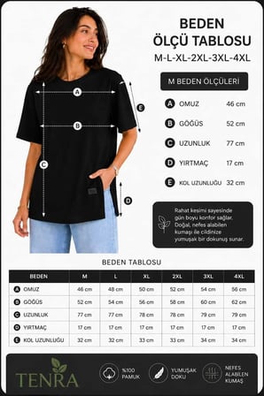 Kadın Basic Oversize Tişört Bisiklet Yaka Uzun Boy Yırtmaçlı Lazer Kesim %100 Pamuk
