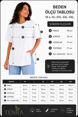 Kadın Basic Oversize Tişört Bisiklet Yaka Uzun Boy Yırtmaçlı Lazer Kesim %100 Pamuk