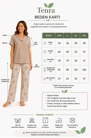 Kadın Pamuklu Boydan Düğmeli Kısa Kollu Pijama Takımı