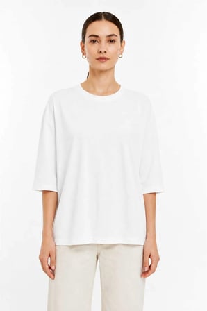 Kadın Oversize Basic Tişört Rahat Kesim Yarım Kol Bisiklet Yaka