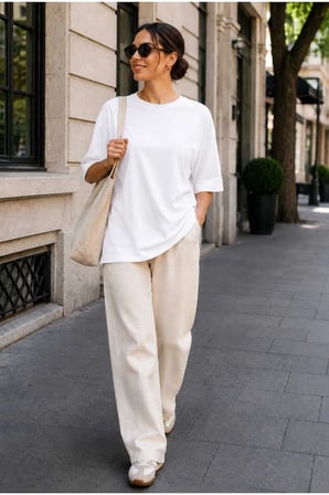 Kadın Oversize Basic Tişört Rahat Kesim Yarım Kol Bisiklet Yaka