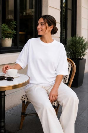 Kadın Oversize Basic Tişört Rahat Kesim Yarım Kol Bisiklet Yaka
