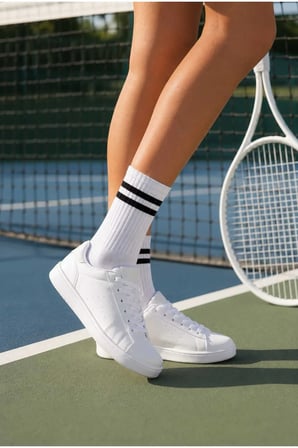 Ace Kadın Çizgili Tenis Çorabı - Spor Soket Çorap