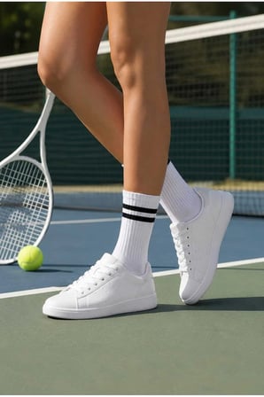Ace Kadın Çizgili Tenis Çorabı - Spor Soket Çorap