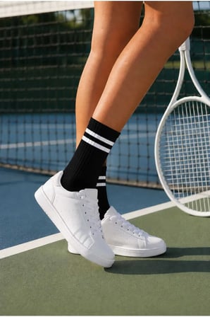 Ace 10'lu Kadın Çizgili Tenis Çorabı - Spor Soket Çorap
