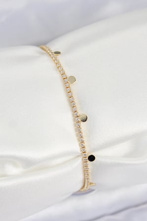 Pirinç Zirkon Taşlı Ezme Zincirli Sıralı Model Gold Renk Kadın Bilekilk