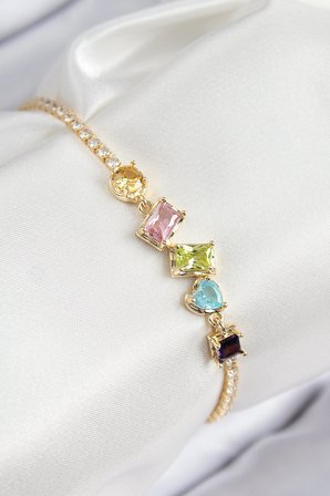 Pirinç Renkli Zirkon Taşlı Geometrik Model Gold Renk Kadın Bileklik