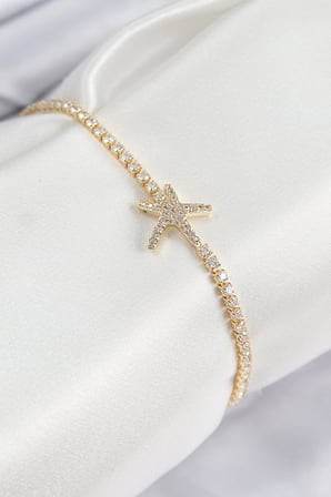 Pirinç Zirkon Taşlı Deniz Yıldızı Model Gold Renk Kadın Bileklik