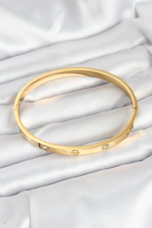 316L Çelik Gold Renk Zirkon Taşlı 65 Mm Kadın Kelepçe Bileklik