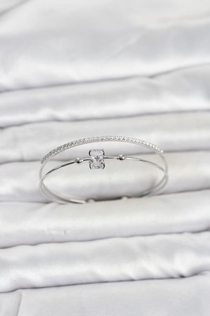 Pirinç Gümüş Renk Zirkon Taşlı Baget Model Kadın Bileklik