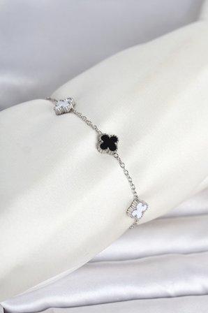 316L Çelik Gümüş Renk Siyah Beyaz Baby Yonca Model Kadın Bileklik