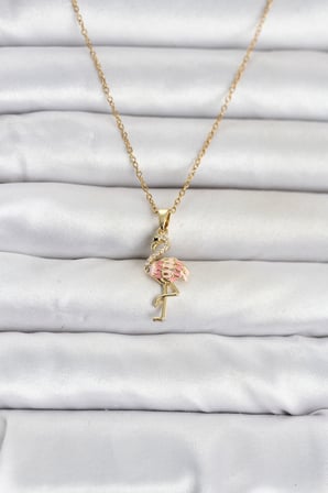 316L Çelik Zincir Gold Renk Flamingo Model Kadın Kolye