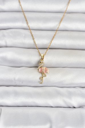 316L Çelik Zincir Gold Renk Flamingo Model Kadın Kolye