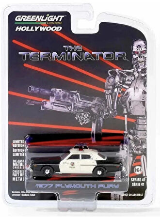 Greenlight Hollywood - The Terminator (1984) | 1977 Plymouth Fury LAPD Polis Arabası | 1:64 Ölçekli Diecast Model