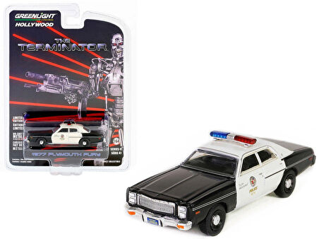 Greenlight Hollywood - The Terminator (1984) | 1977 Plymouth Fury LAPD Polis Arabası | 1:64 Ölçekli Diecast Model