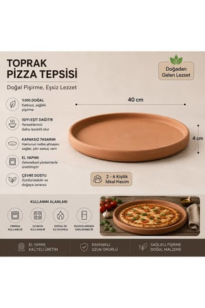 1. Kalite Doğal Toprak Pizza Tepsisi-40CM El Yapımı