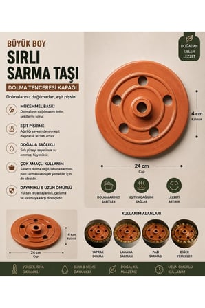 1. Kalite Büyük Boy Sırlı Toprak Sarma Dolma Taşı 24CM