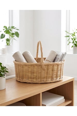 Doğal Hasır Bebek Sepeti Kapıcı Sepeti %100 El yapımı – 63x42x22CM terravase74925491, one size