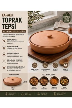 Doğal Kapaklı Toprak Tepsi Güveç - 35 Cm terravase7478264913, one size