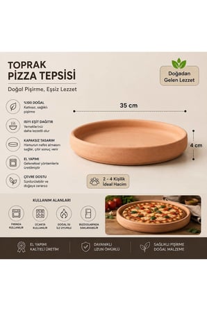Doğal Toprak Pizza Tepsisi %100 El Yapımı - 35 Cm