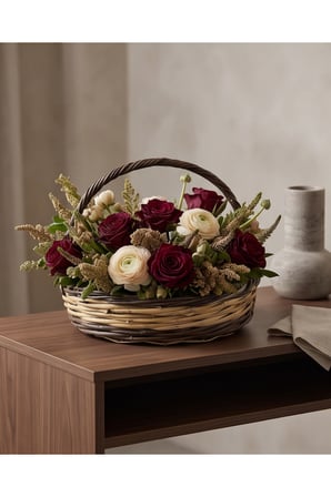 Doğal Hasır Siyah Yuvarlak Nişan Sepeti %100 El yapımı 40x10CM