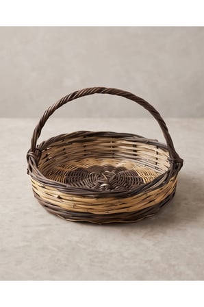Doğal Hasır Siyah Yuvarlak Nişan Sepeti %100 El yapımı 40x10CM