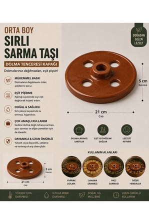 1. Kalite Orta Boy Sırlı Toprak Sarma Dolma Taşı 21 Cm