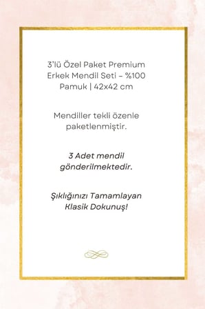 3’Lü Özel Paket Premium Erkek Mendil Seti %100 Pamuk 42X42 Cm Beyaz