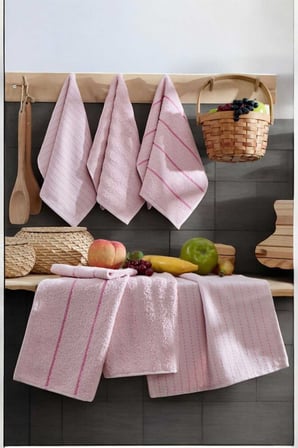 6 Lı Luna Naturel Mutfak Havlu Seti %100 Pamuklu 30X45 Cm Pudra