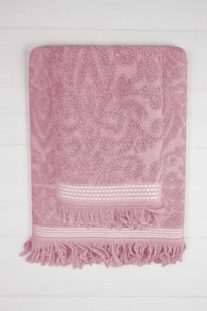 2 Parça Jakarlı Banyo Havlu Takımı %100 Pamuklu 90X150 Cm Arden Pembe