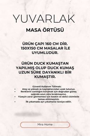 Yuvarlak Gül Desenli Duck Kumaş Masa Örtüsü 150X150 Cm