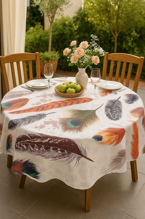 Yuvarlak Tüy Desenli Duck Kumaş Masa Örtüsü 150X150 Cm