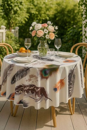 Yuvarlak Tüy Desenli Duck Kumaş Masa Örtüsü 150X150 Cm
