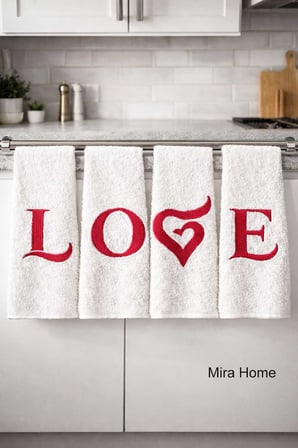 Love Nakışlı 4Lü Mutfak Havlusu Seti 30X50 Cm