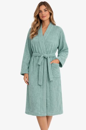 Kimono Yaka Unisex Pamuklu Tek Kişilik Bornoz Yeşil