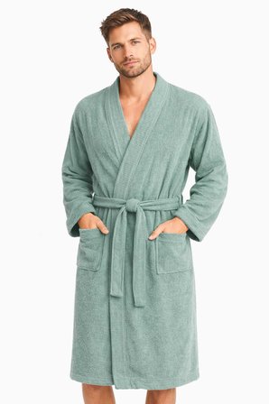 Kimono Yaka Unisex Pamuklu Tek Kişilik Bornoz Yeşil