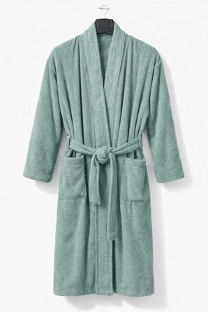 Kimono Yaka Unisex Pamuklu Tek Kişilik Bornoz Yeşil