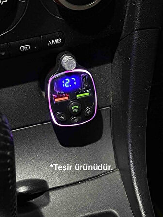 FM Araç Transmitter Bluetooth  Şarj Radyo Mikrofon Araç İçi Çakmaklık Şarj ve Ses Cihaz-TEŞHİR
