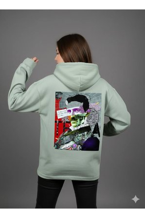 Lenithra Nikola Tesla Sırt Baskılı Unisex Oversize Hoodie Gri / L