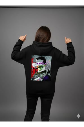 Lenithra Nikola Tesla Sırt Baskılı Unisex Oversize Hoodie Siyah / XL