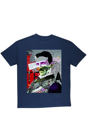 Lenithra Nikola Tesla Sırt Baskılı Unisex Oversize T-shirt Füme / 2XL