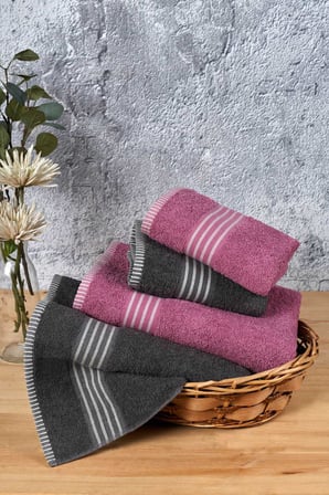 4 Lü Kadın Erkek Banyo Havlusu Takımı Oscar Mürdüm Antasit
