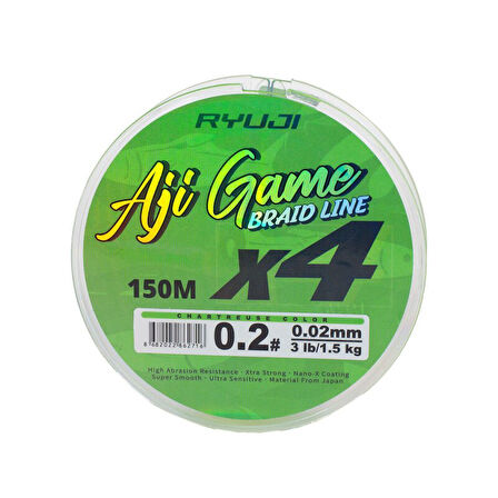 RYUJI AJI GAME 4X,150M, CHARTREUSE İP MİSİNA 0,03mm